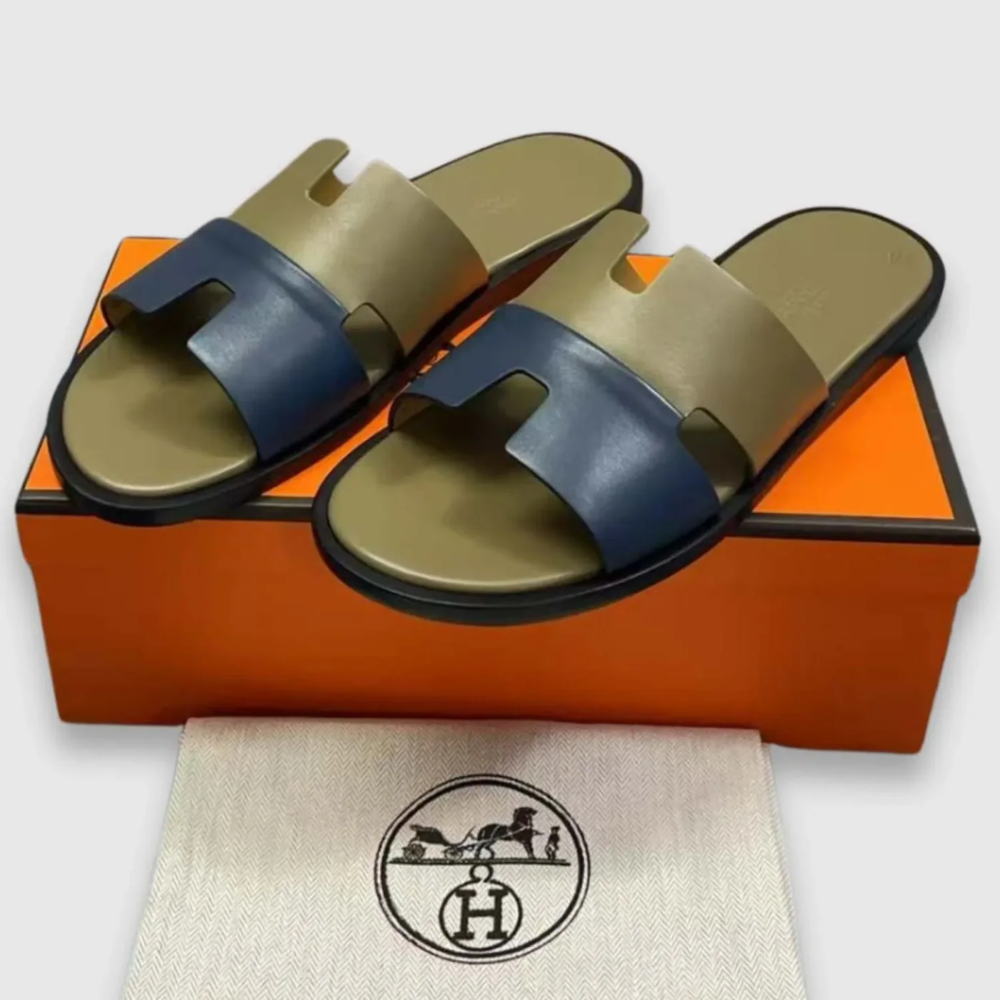 Hermes Izmir Sandals Green in Indigo Hermes Izmir Sandals Green in Indigo