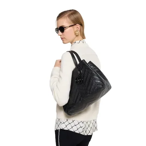Gucci Marmont Medium Tote Bag in Black Tonal Enameled Hardware