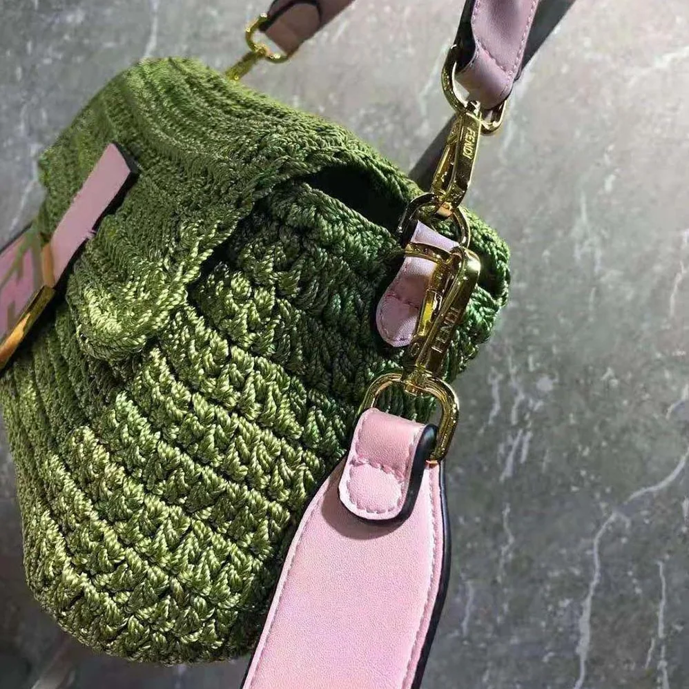 Fendi Baguette Bag in Traditional Cotton Crochet Bag for Women in Green Fendi Baguette Bag in Traditional Cotton Crochet Bag for Women in Green