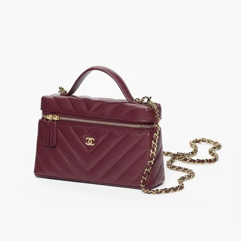Chanel Vanity Top Handle Bag in Dark Burgundy Gold Hardware