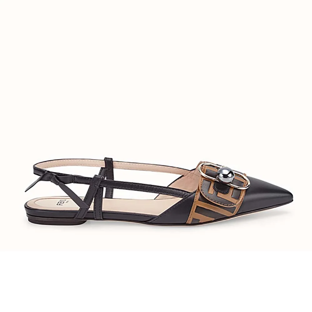 Fendi Shoes Black Leather Slingbacks for Women
