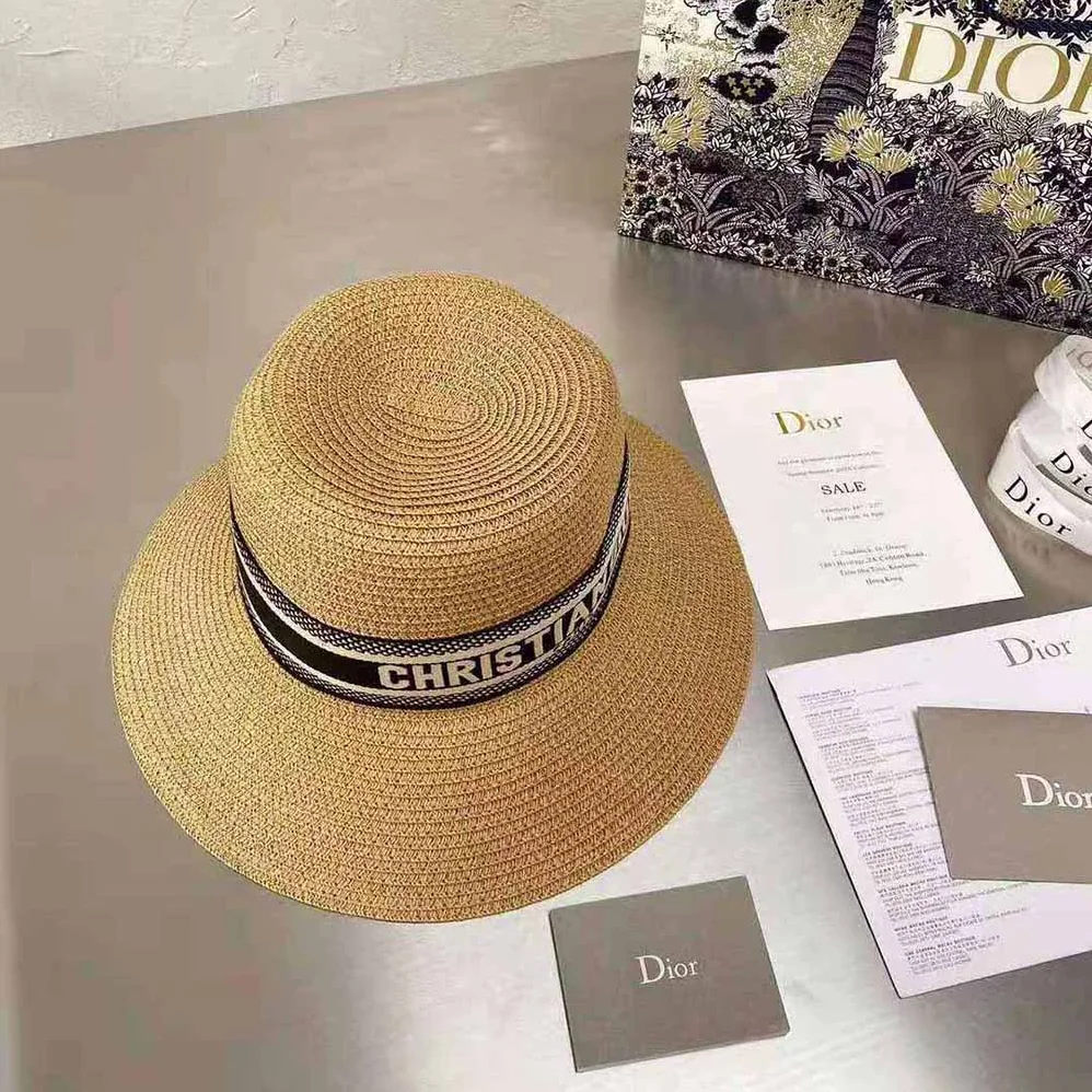 Dior Dioresort Small Brim Hat Natural Straw and Dark Blue Embroidered Band for Women Dior Dioresort Small Brim Hat Natural Straw and Dark Blue Embroidered Band for Women