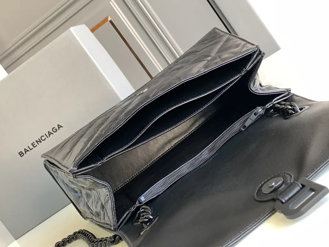 Balenciaga Crush Medium Chain Bag Quilted In Black / Balenciaga Crush Medium Chain Bag Quilted In Black /