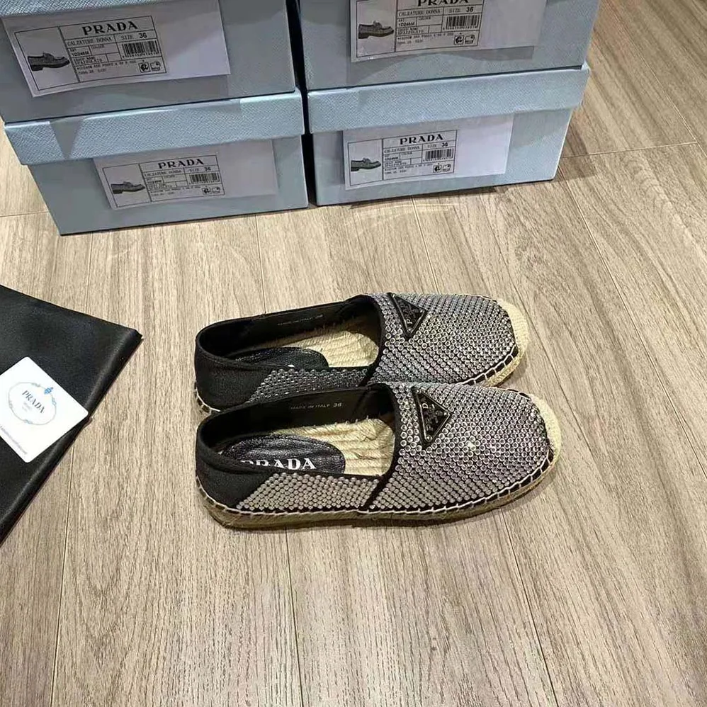 Prada Satin Espadrilles with Crystals for Women in Black