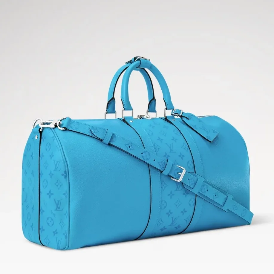 Louis Vuitton Keepall Bandouliere 50 Travel Bag in Tropical Blue Silver Hardware
