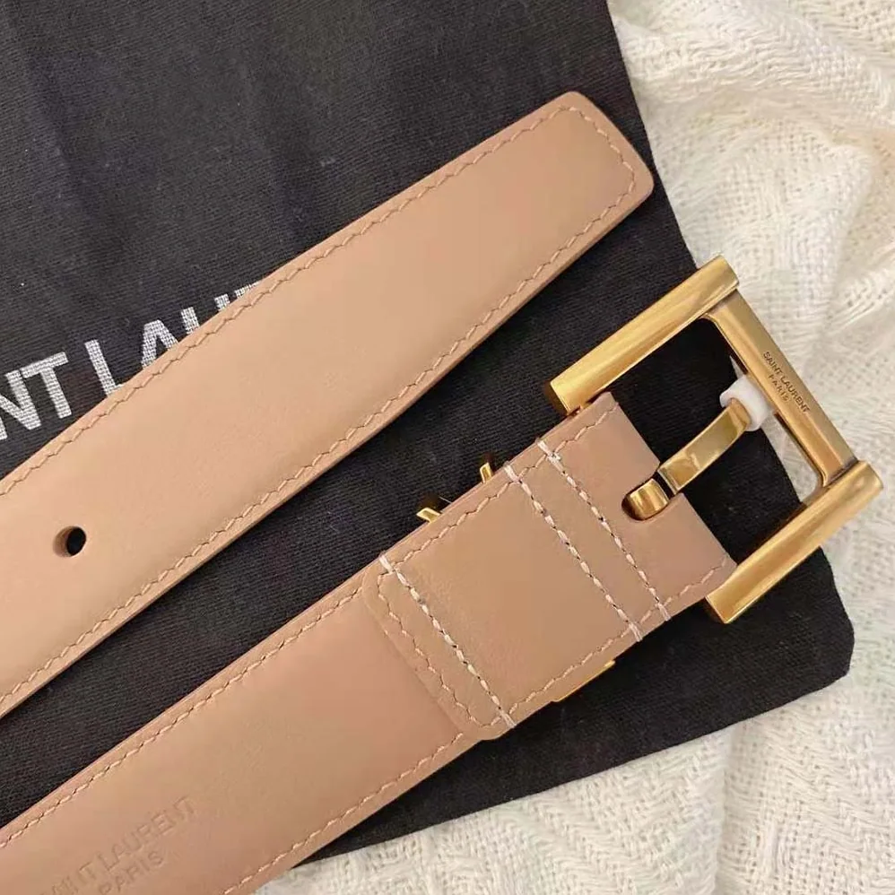 Saint Laurent YSL Cassandre Thin Belt with Square Buckle in Lacquered Leather for Women