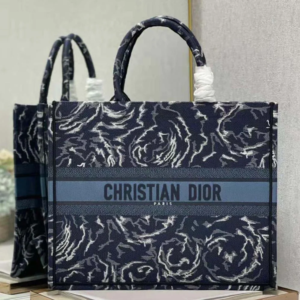 Dior Large Dior Book Tote Blue Dior Roses Embroidery for Women Dior Large Dior Book Tote Blue Dior Roses Embroidery for Women