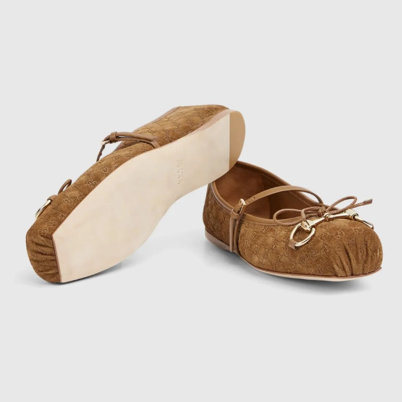 Gucci Horsebit Ballet Flat Light Brown Suede Gold Hardware