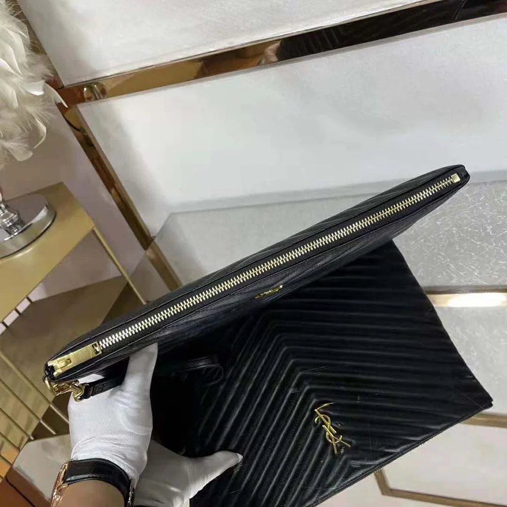 Saint Laurent YSL Monogram Document Holder in Matelasse Leather for Women in Black