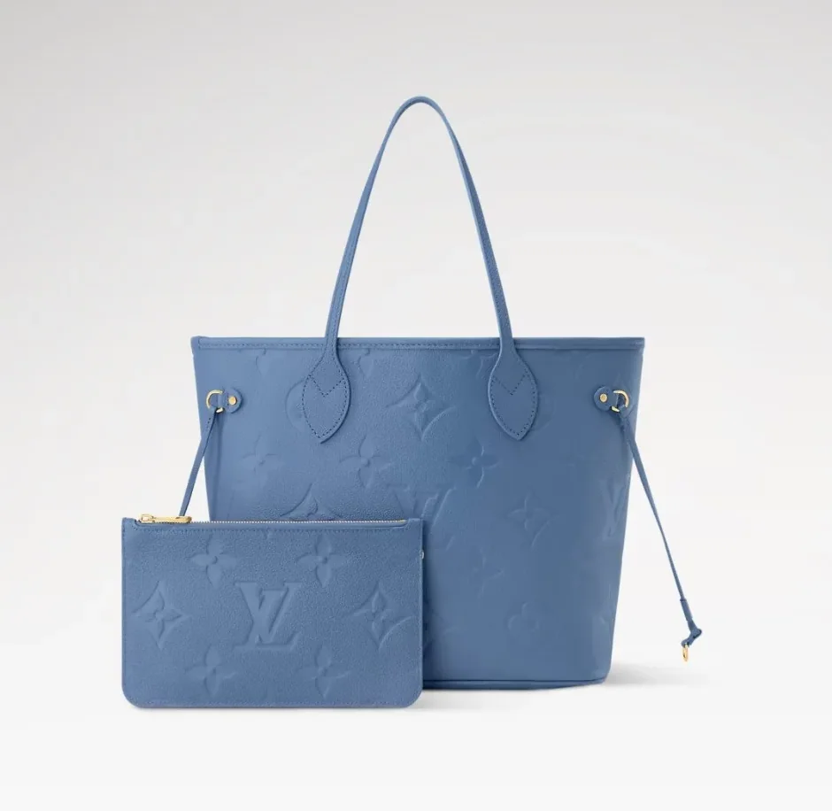 Louis Vuitton Neverfull MM Tote Bag in Blue Jean Gold Hardware