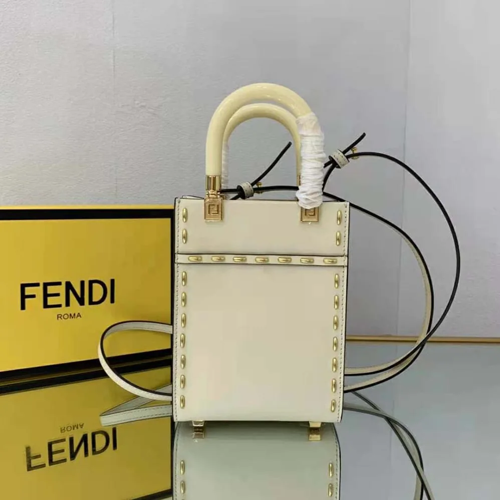 Fendi Mini Sunshine Shopper White Leather Mini Bag for Women Fendi Mini Sunshine Shopper White Leather Mini Bag for Women