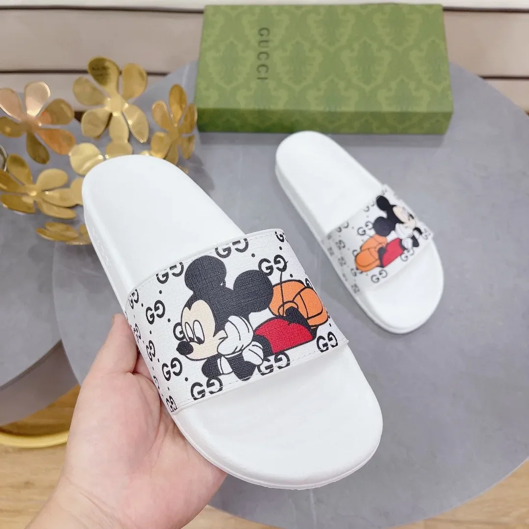Gucci GG Slide Sandal With Mickey Mouse White for Women Gucci GG Slide Sandal With Mickey Mouse White for Women