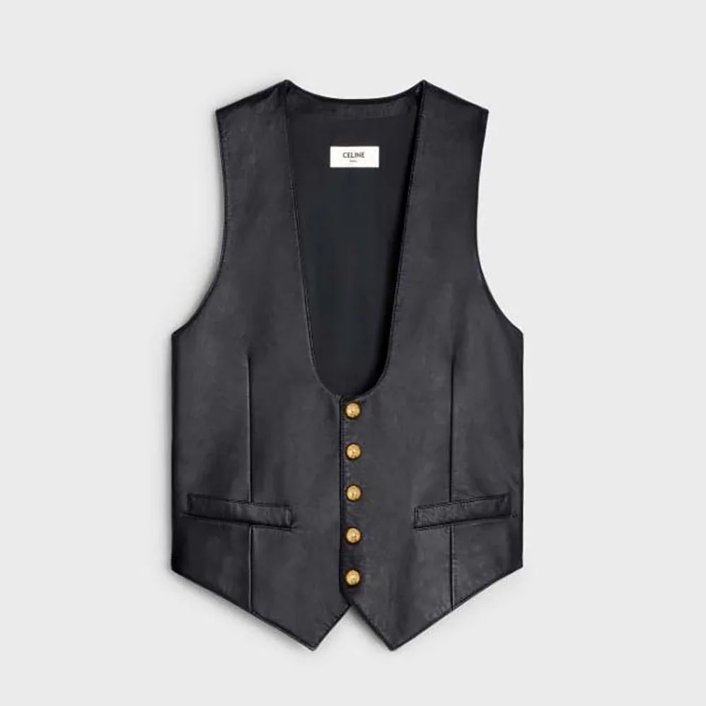 Celine Waistcoat in Soft Lambksin for Men in Black