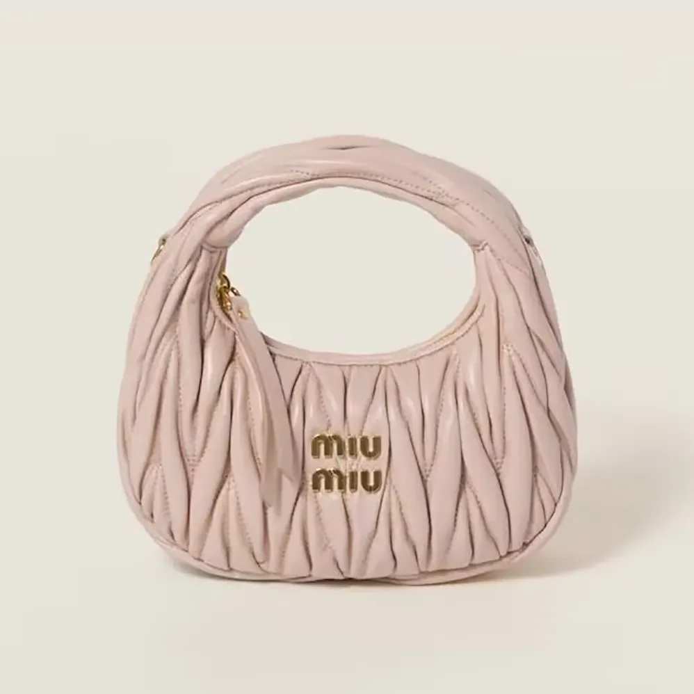 Miu Miu Wander Matelassé Nappa Leather Hobo Mini-Bag for Women in Powder Pink