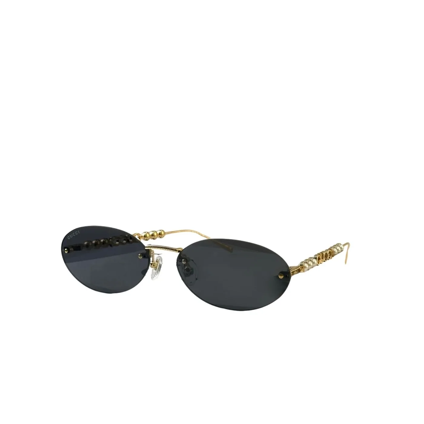 Gucci Oval Frame Sunglasses Black With Gold Toned Metal