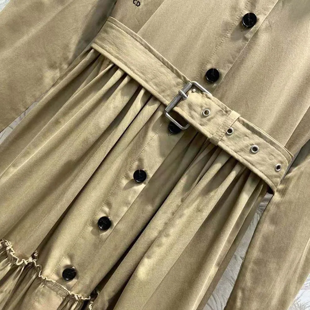 Dior Mid-Length Belted Dress Beige Cotton Gabardine for Women