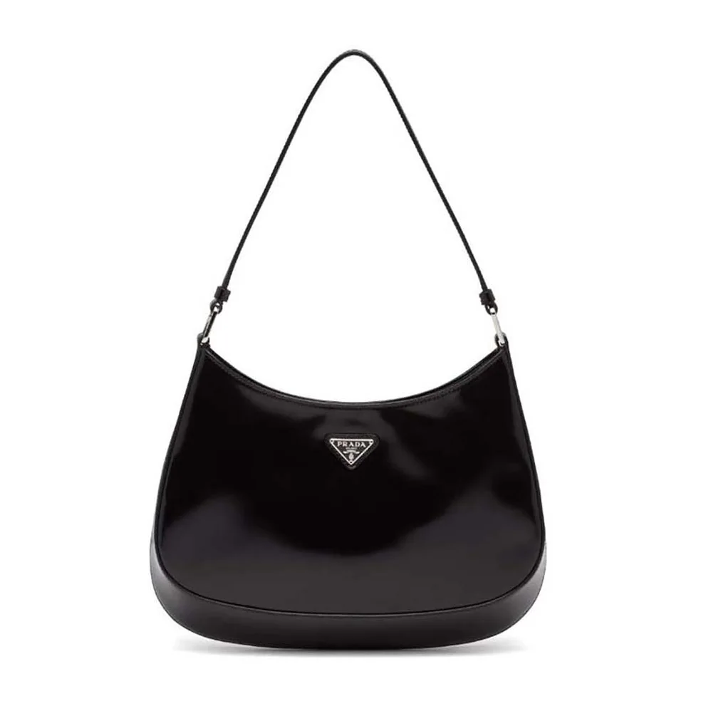 Prada Cleo Brushed Leather Shoulder Bag in Black