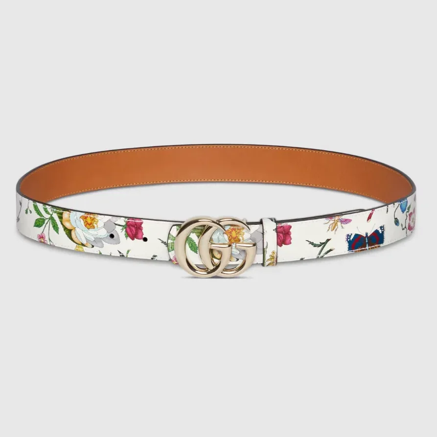 Gucci Reversible GG Marmont Belt White Flora in Brown Gucci Reversible GG Marmont Belt White Flora in Brown