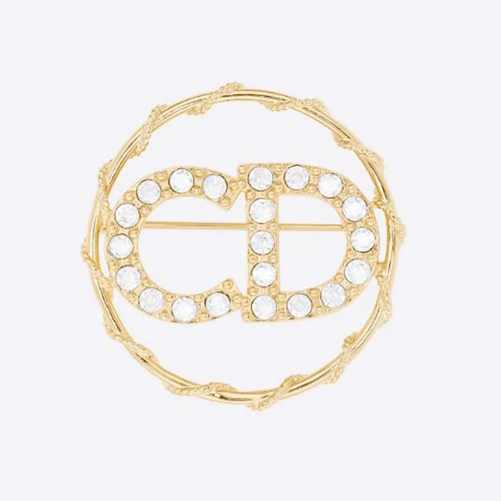 Dior Clair D Lune Brooch Gold-Finish Metal and White Crystals for Women
