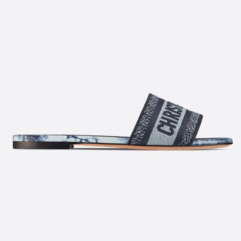 Dior Dway Slide Denim Blue Tie and Dior Embroidered Cotton for Women Dior Dway Slide Denim Blue Tie and Dior Embroidered Cotton for Women