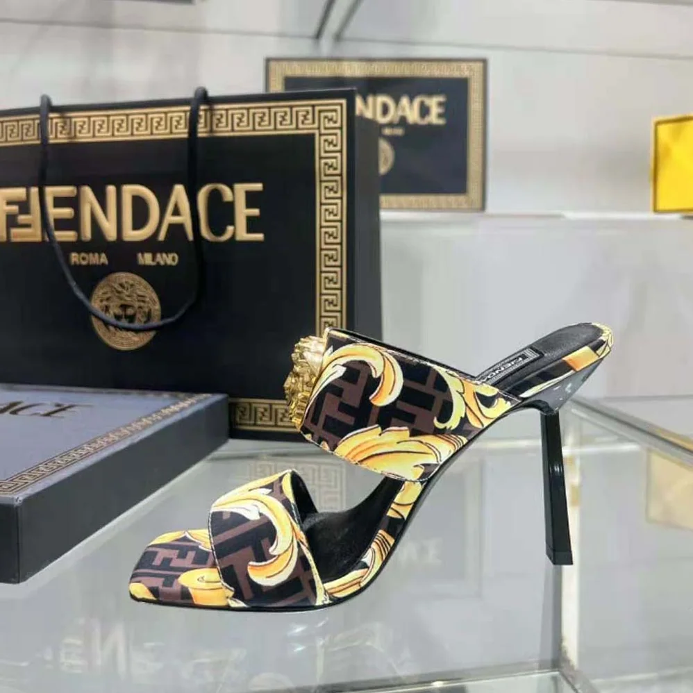 Versace Fendace Gold Baroque Mules for Women in Black