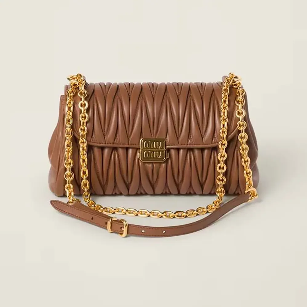Miu Miu Matelassé Nappa Leather Shoulder Bag for Women in Brown