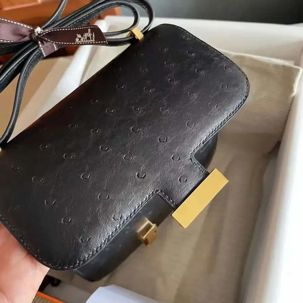 Hermes Constance 19 Bag Nata Ostrich Leather for Women in Black/Gold Hermes Constance 19 Bag Nata Ostrich Leather for Women in Black/Gold
