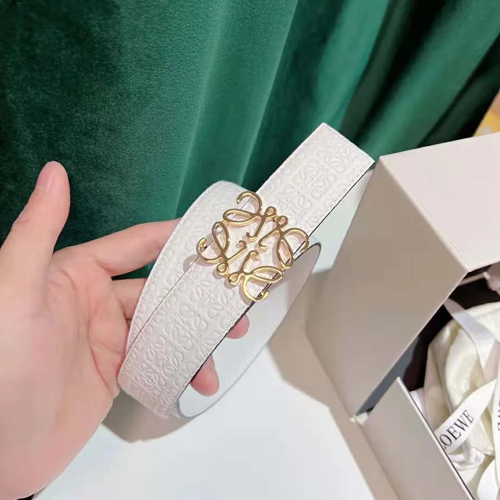 Loewe Anagram Belt in Silk Calfskin for Women in White Loewe Anagram Belt in Silk Calfskin for Women in White