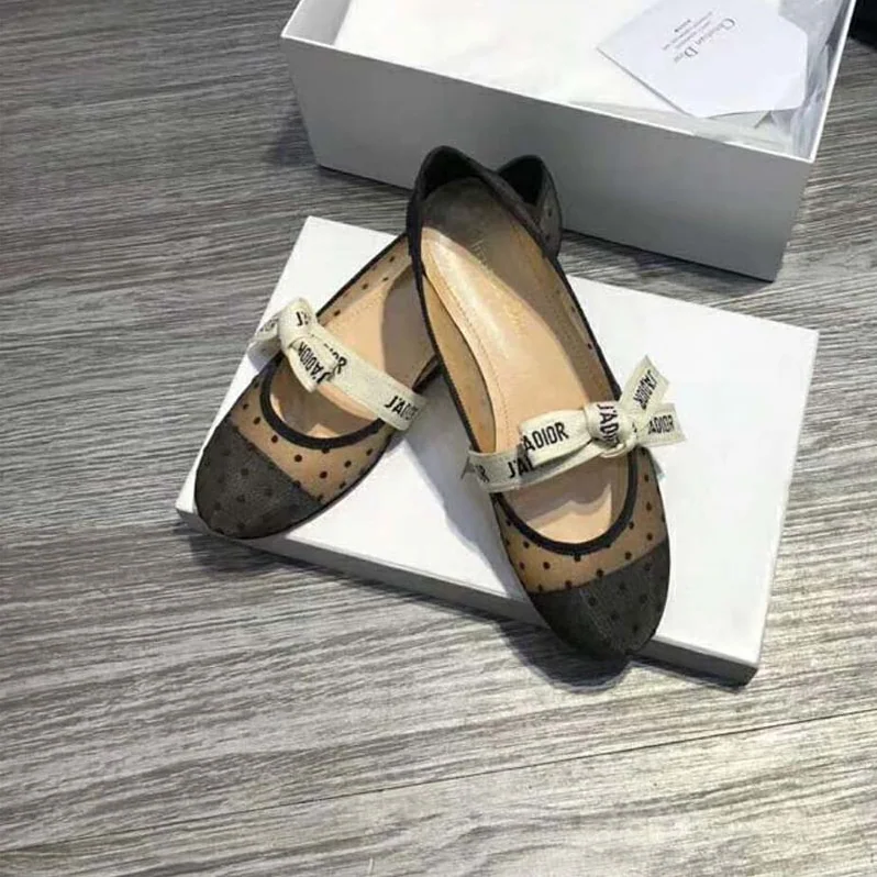 Dior Miss J'adior Dotted Swiss Tulle Ballet Pump for Women in Black