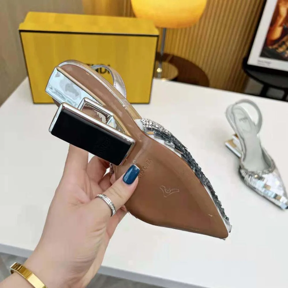 Fendi First Silver Sequin High for Women in Heeled Slingback
