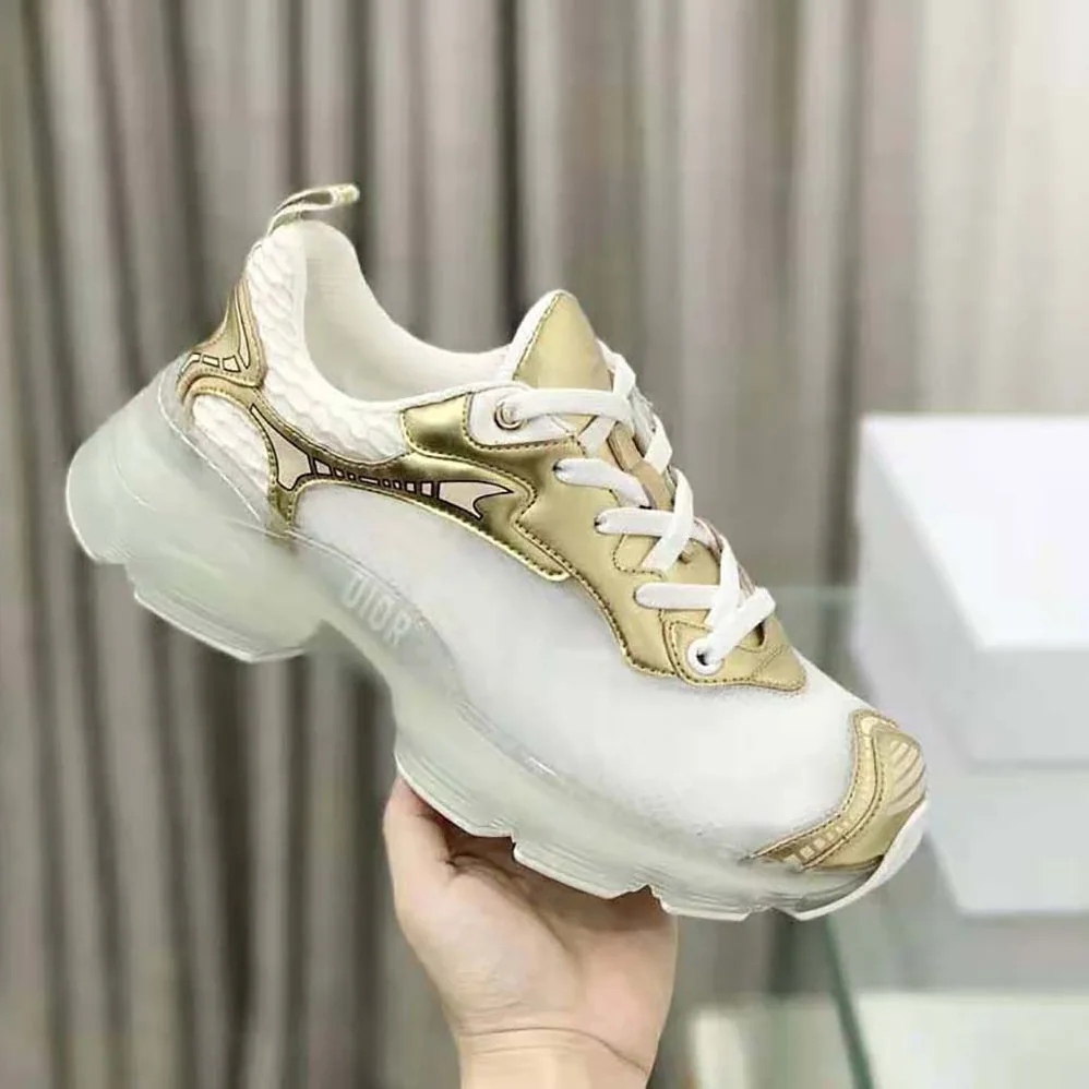 Dior Vibe Sneaker White Mesh and Gold for Women in Tone Leather Dior Vibe Sneaker White Mesh and Gold for Women in Tone Leather