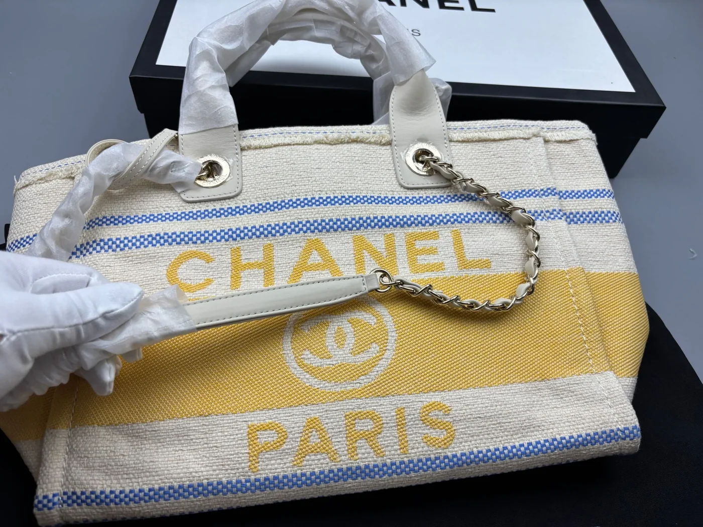 Chanel Deauville Large Tote Bag in Sand Gold Hardware