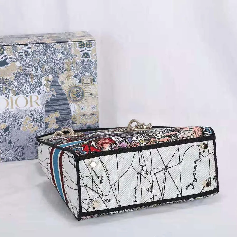 Dior Medium Lady D-lite Bag Latte Multicolor Dior Constellation Embroidery for Women in White