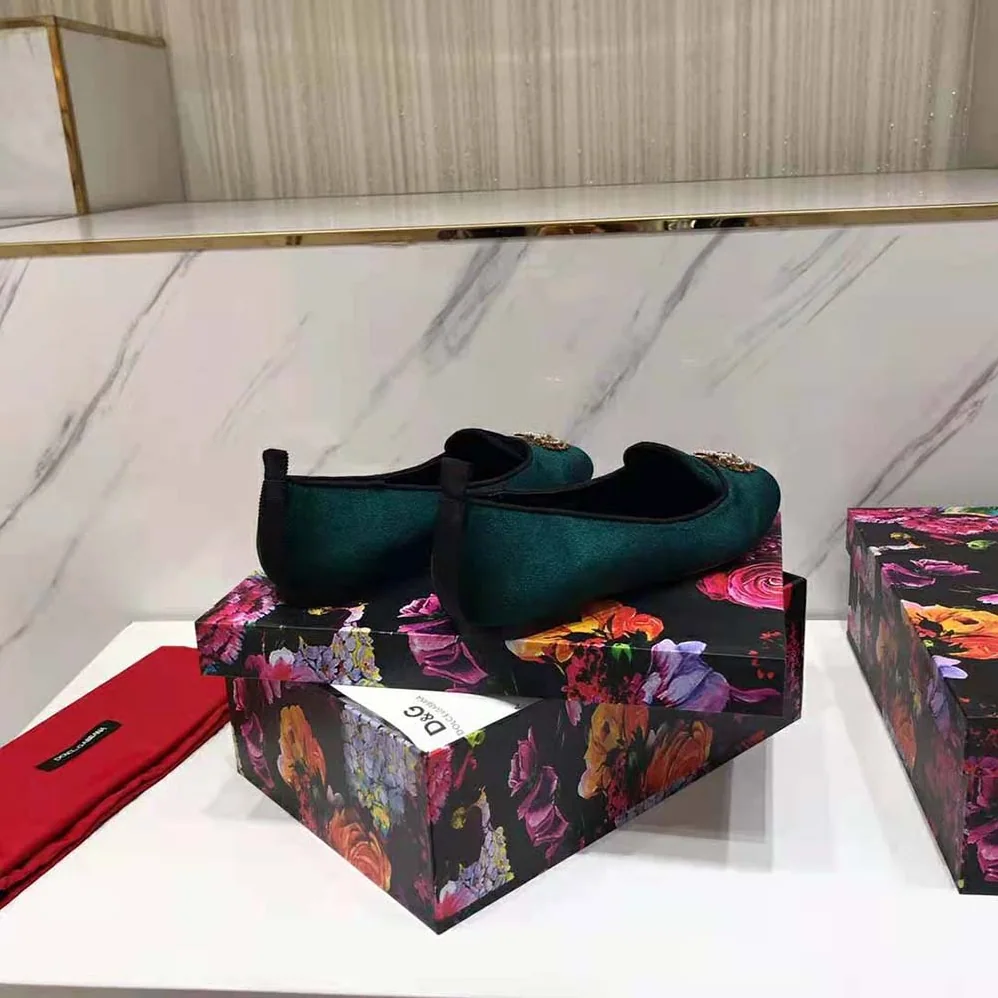 Dolce Gabbana D&G Velvet Devotion Slippers for Women in Green