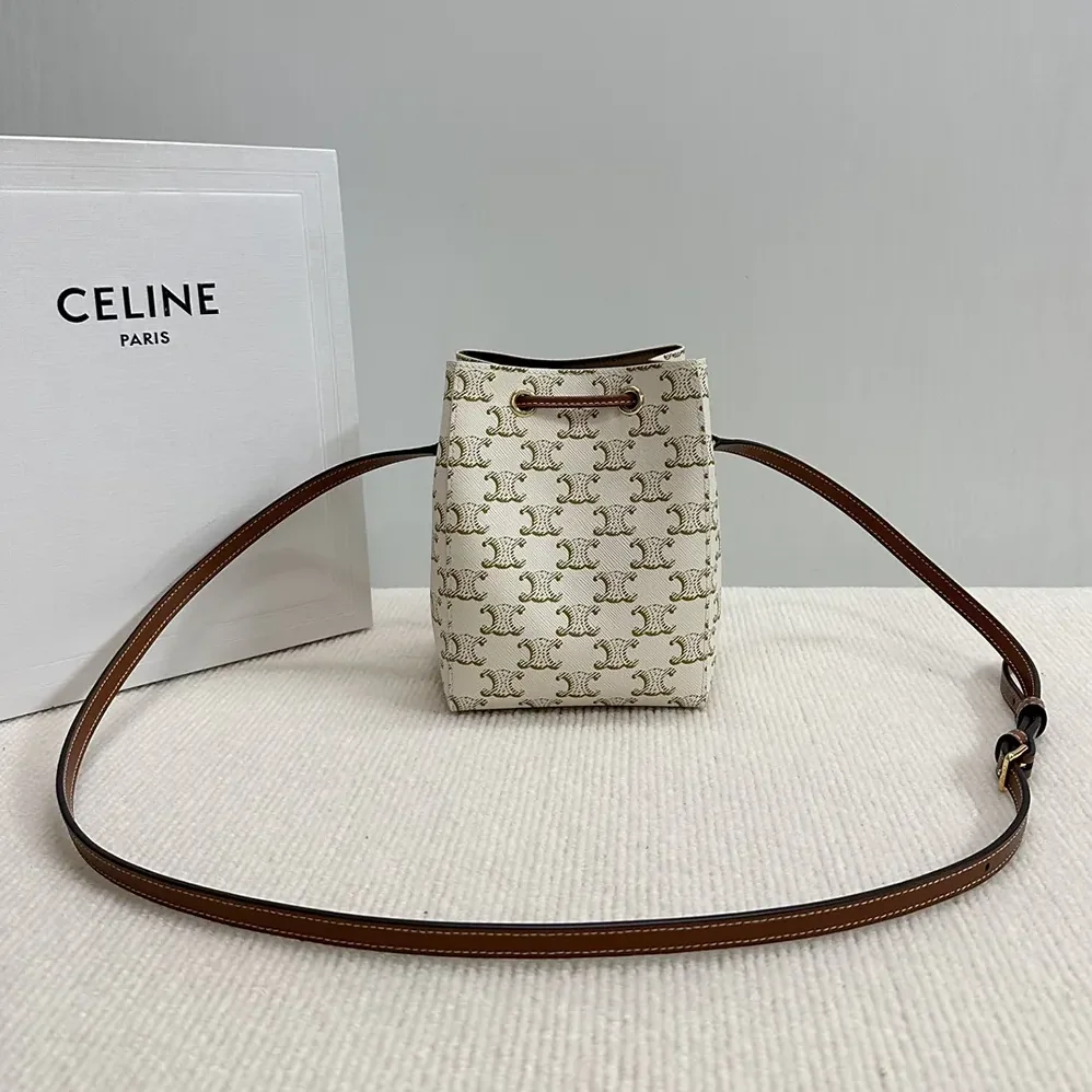 Celine Micro Sailor in Triomphe Canvas and Calfskin for Women in White Celine Micro Sailor in Triomphe Canvas and Calfskin for Women in White