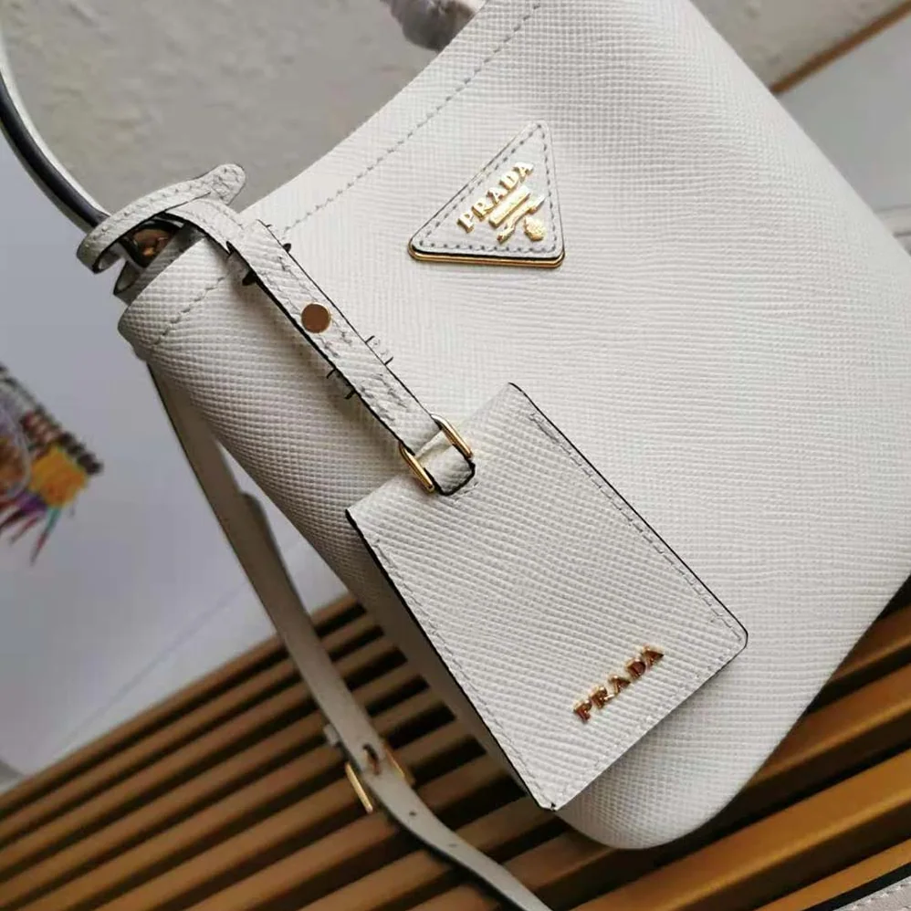 Prada Small Saffiano Leather Prada Panier Bag for Women in White Prada Small Saffiano Leather Prada Panier Bag for Women in White