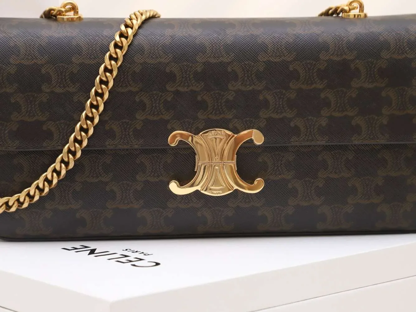 Celine Chain Shoulder Bag in Brown