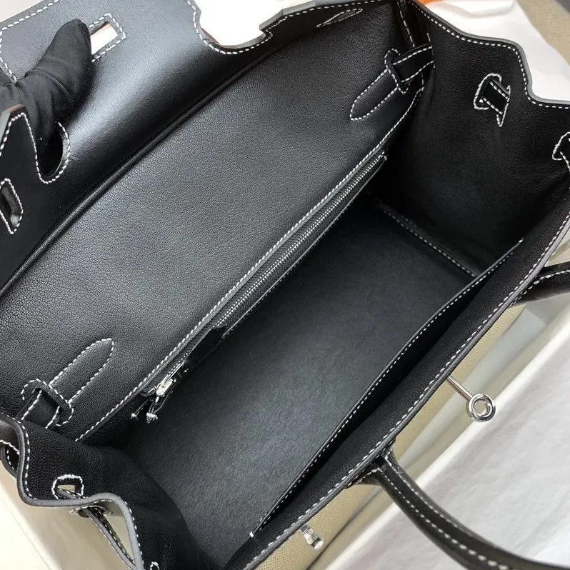 Hermes Birkin Top Handle Bag / Nata Swift BiColor Silver Hardware