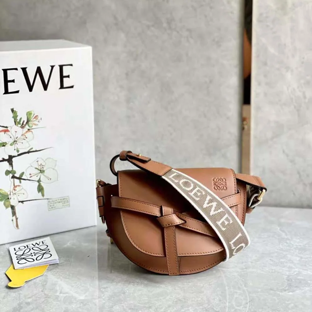 Loewe Mini Gate Dual Bag in Soft Calfskin and Jacquard for Women in Brown Loewe Mini Gate Dual Bag in Soft Calfskin and Jacquard for Women in Brown