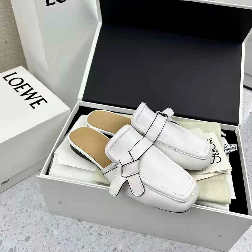 Loewe Gate Flat Mule in Calfskin for Women in White