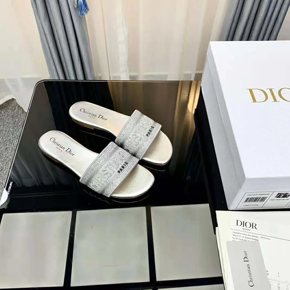 Dior Dway Slide Cotton Metallic Thread Embroidery and Silver for Women in Tone Strass Dior Dway Slide Cotton Metallic Thread Embroidery and Silver for Women in Tone Strass