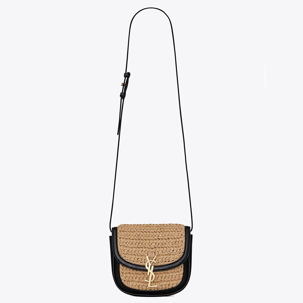 Saint Laurent YSL Kaia Small Satchel in Raffia and Leather for Women Saint Laurent YSL Kaia Small Satchel in Raffia and Leather for Women