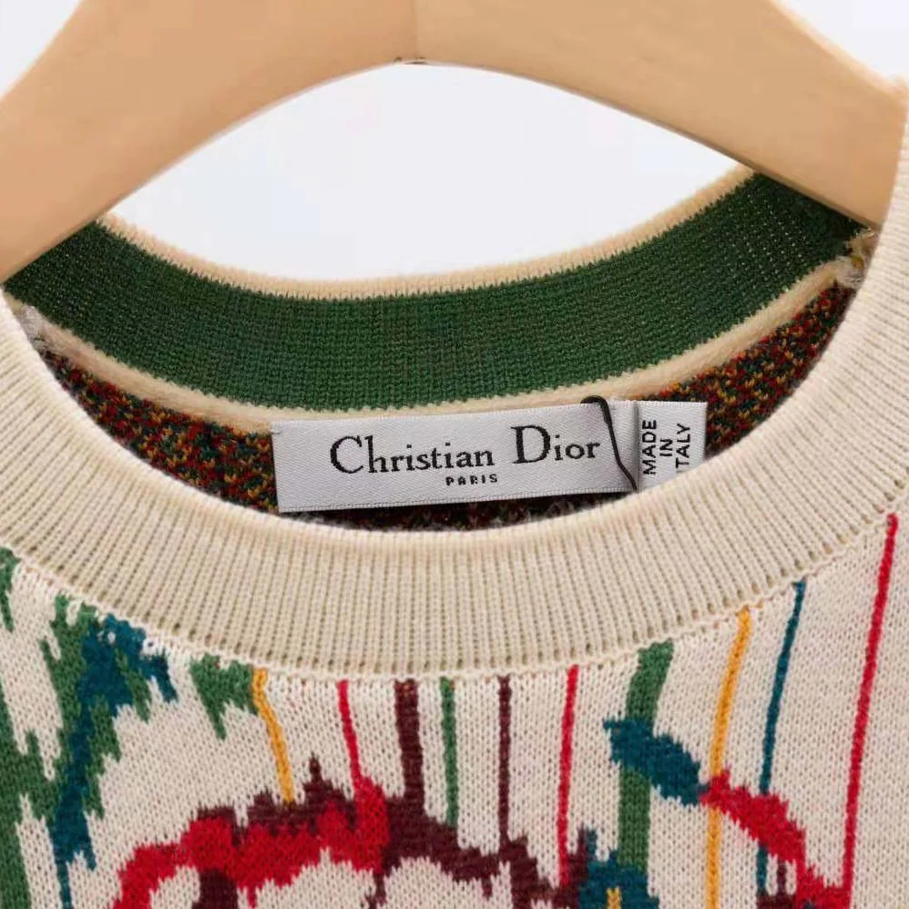 Dior Sweater Multicolor Stretch Cashmere and Wool with Toile de Jouy Motif for Women