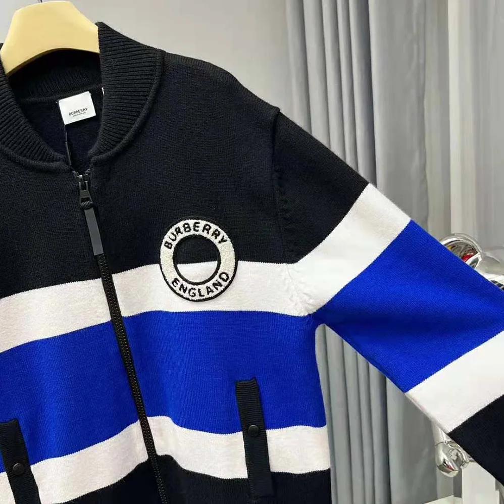 Burberry Logo Graphic Striped Wool Blend Bomber Jacket for Women