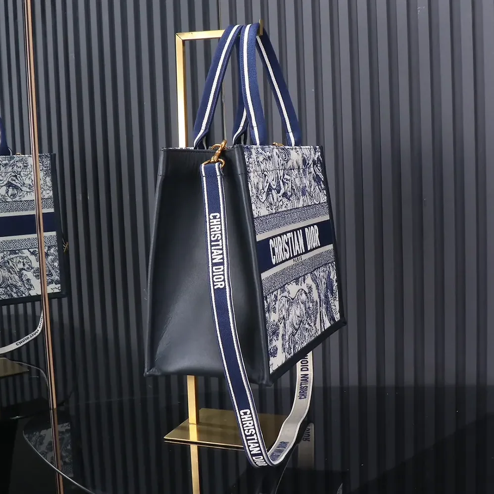 Dior Medium Dior Book Tote White and Navy Blue Toile de Jouy Sauvage Embroidery for Women Dior Medium Dior Book Tote White and Navy Blue Toile de Jouy Sauvage Embroidery for Women