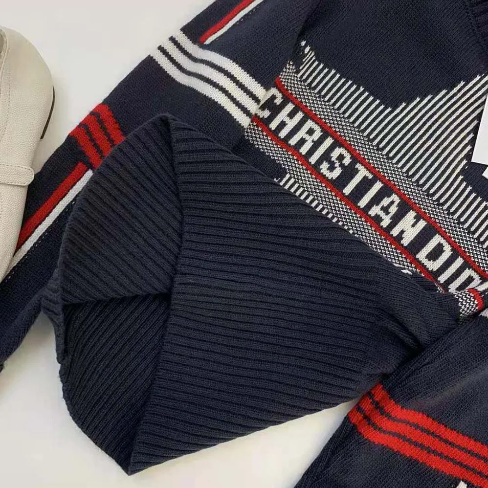 Dior Dioralps Stand Collar Sweater Blue Three-Tone Dior Star Wool and Cashmere Knit for Women