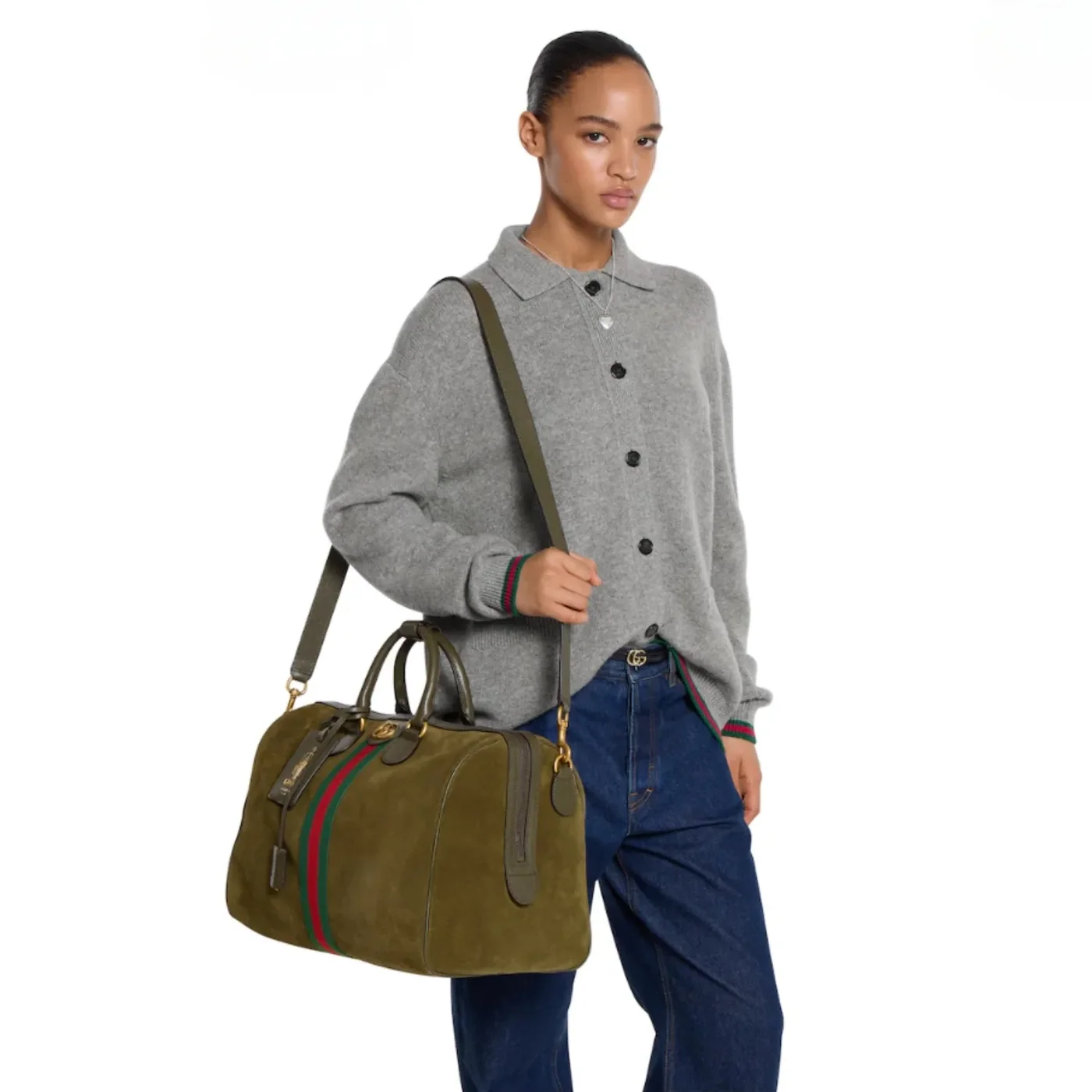 Gucci Savoy Medium Duffle Travel Bag in Dark Green Gold Hardware