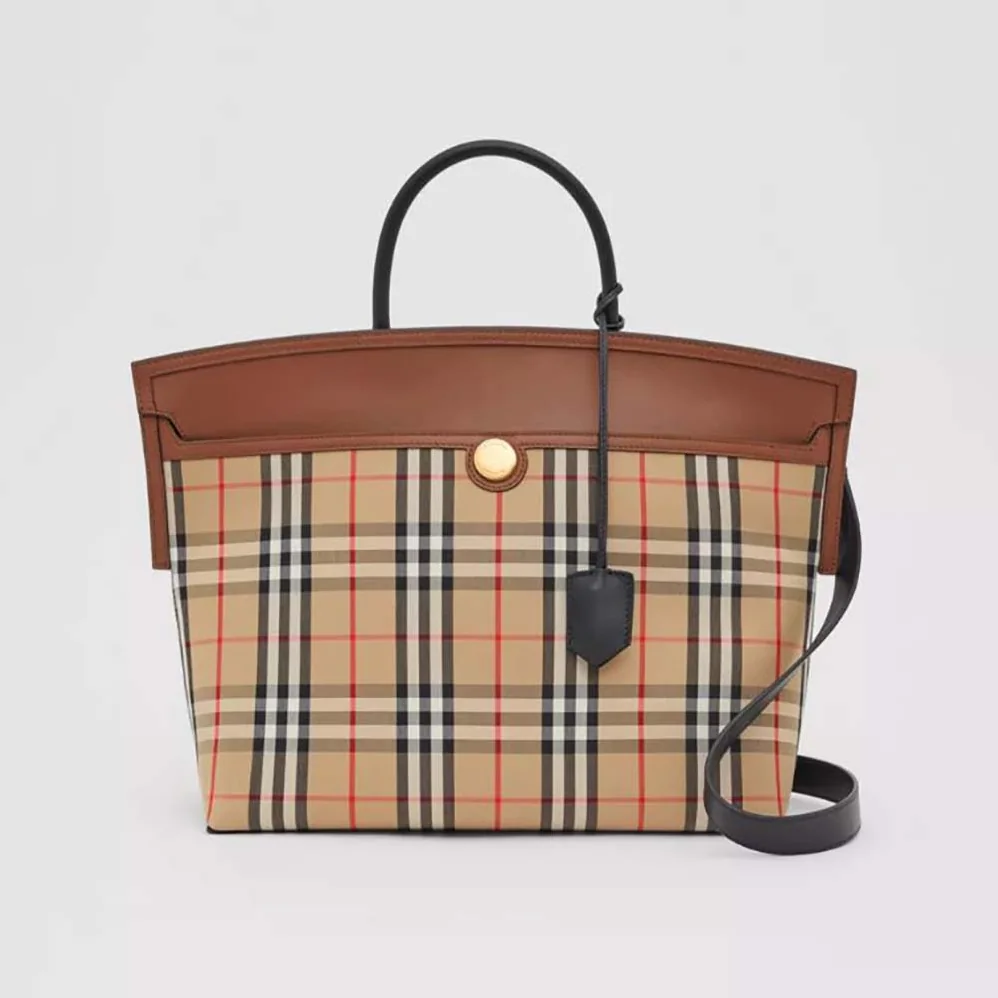 Burberry Vintage Check and Leather Society Top Handle Bag for Women Burberry Vintage Check and Leather Society Top Handle Bag for Women