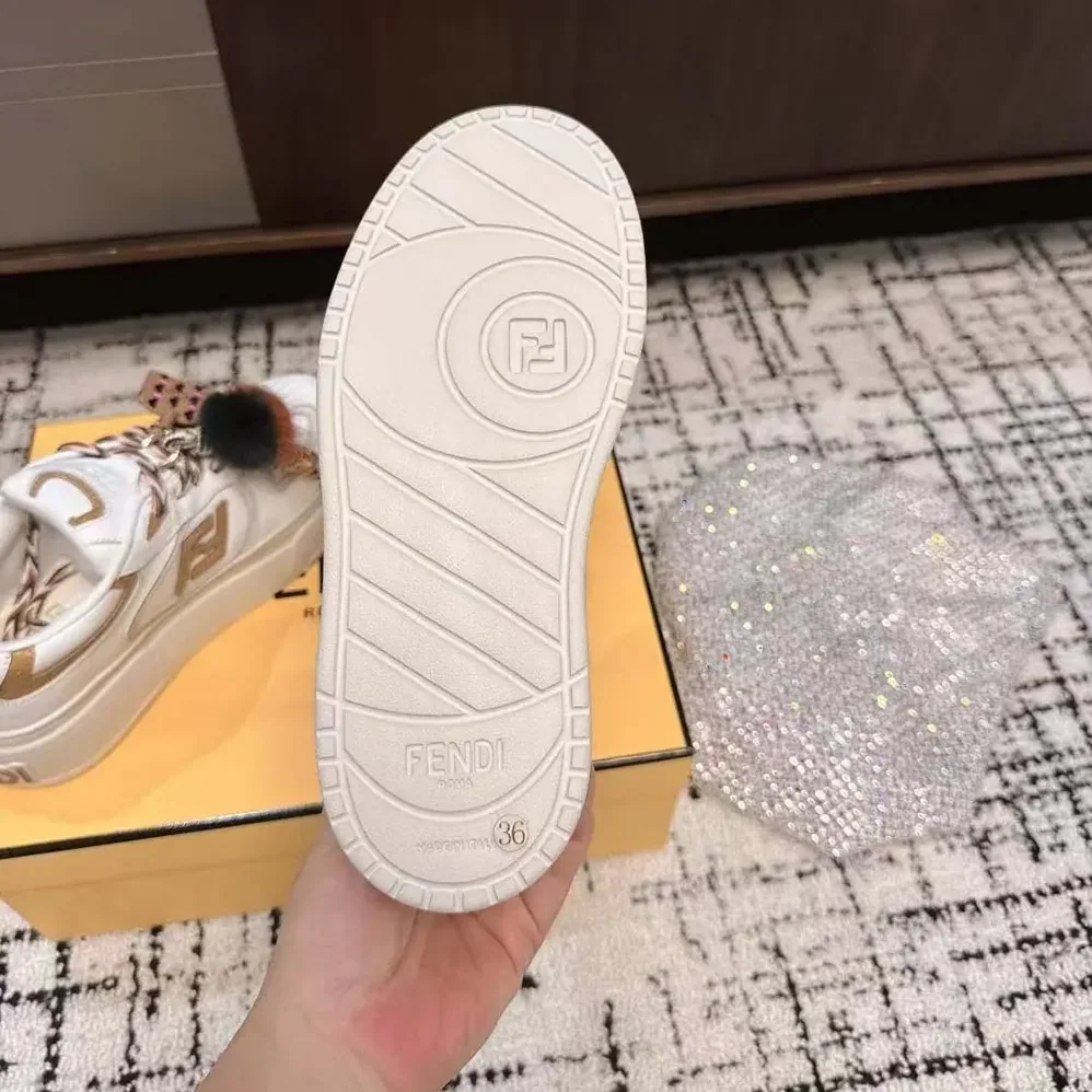 Fendi Match Low Top Platform Shoes In White Leather With Charm for Women