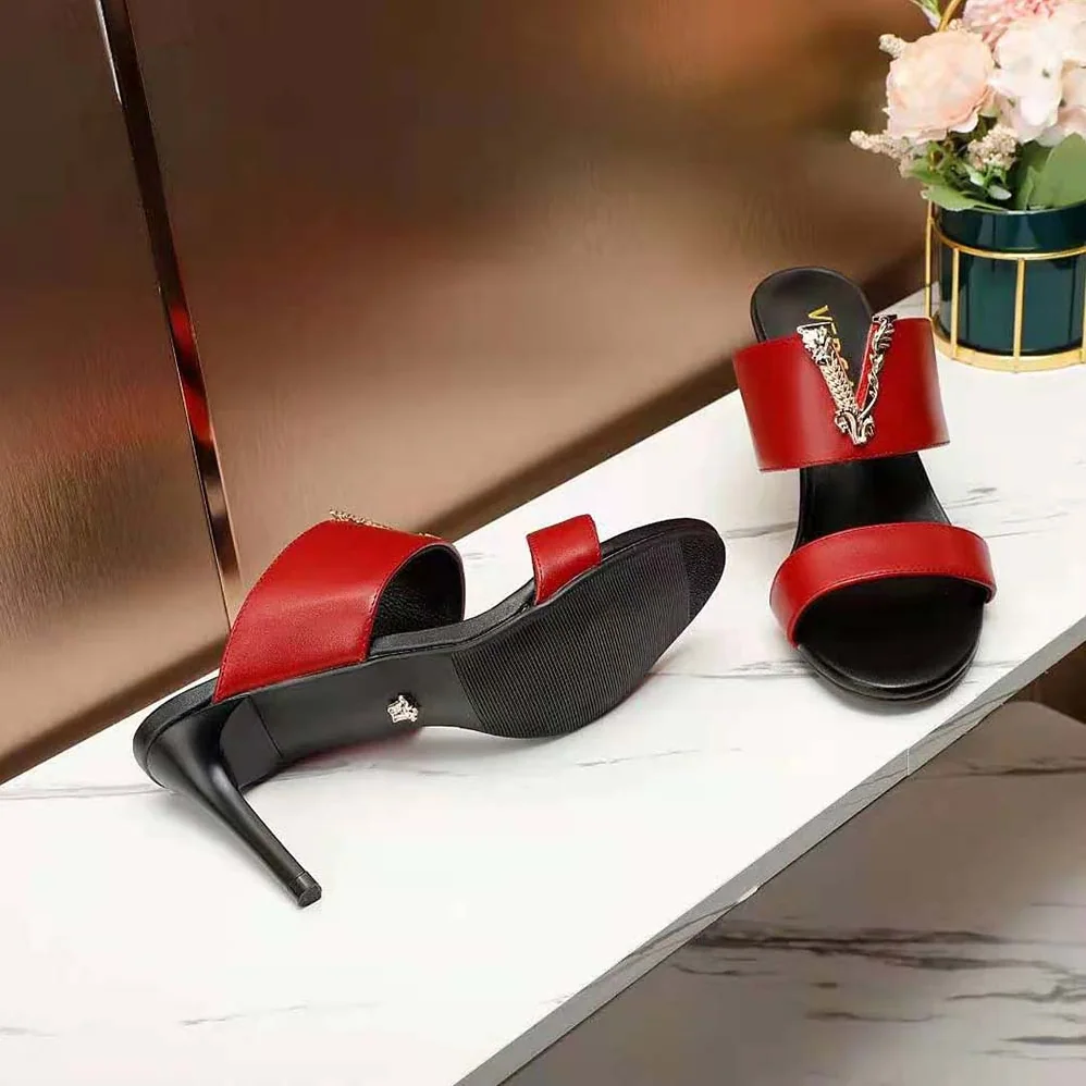 Versace Virtus Mules in Calf Leather for Women in Red